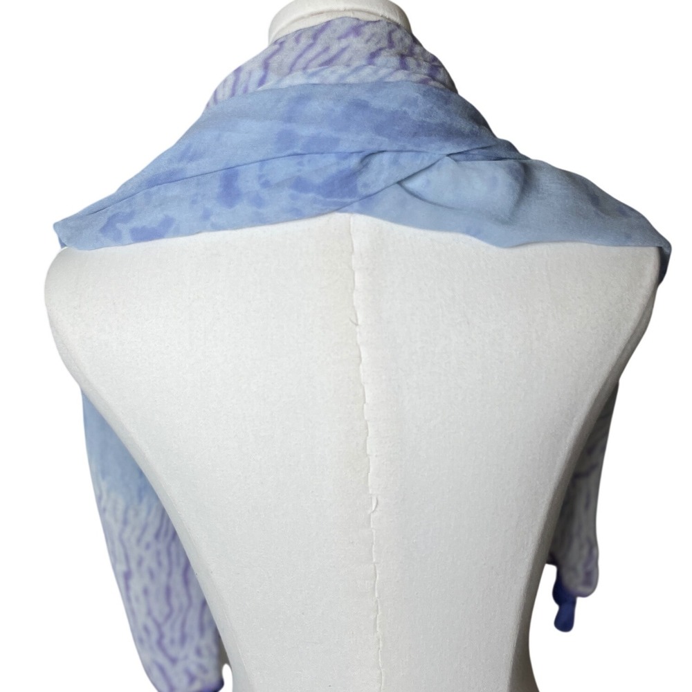 Boho Shibori Tie Dye Tassel Scarf Blue Lavender Lightweight‎ Wrap OS - Picture 5 of 9